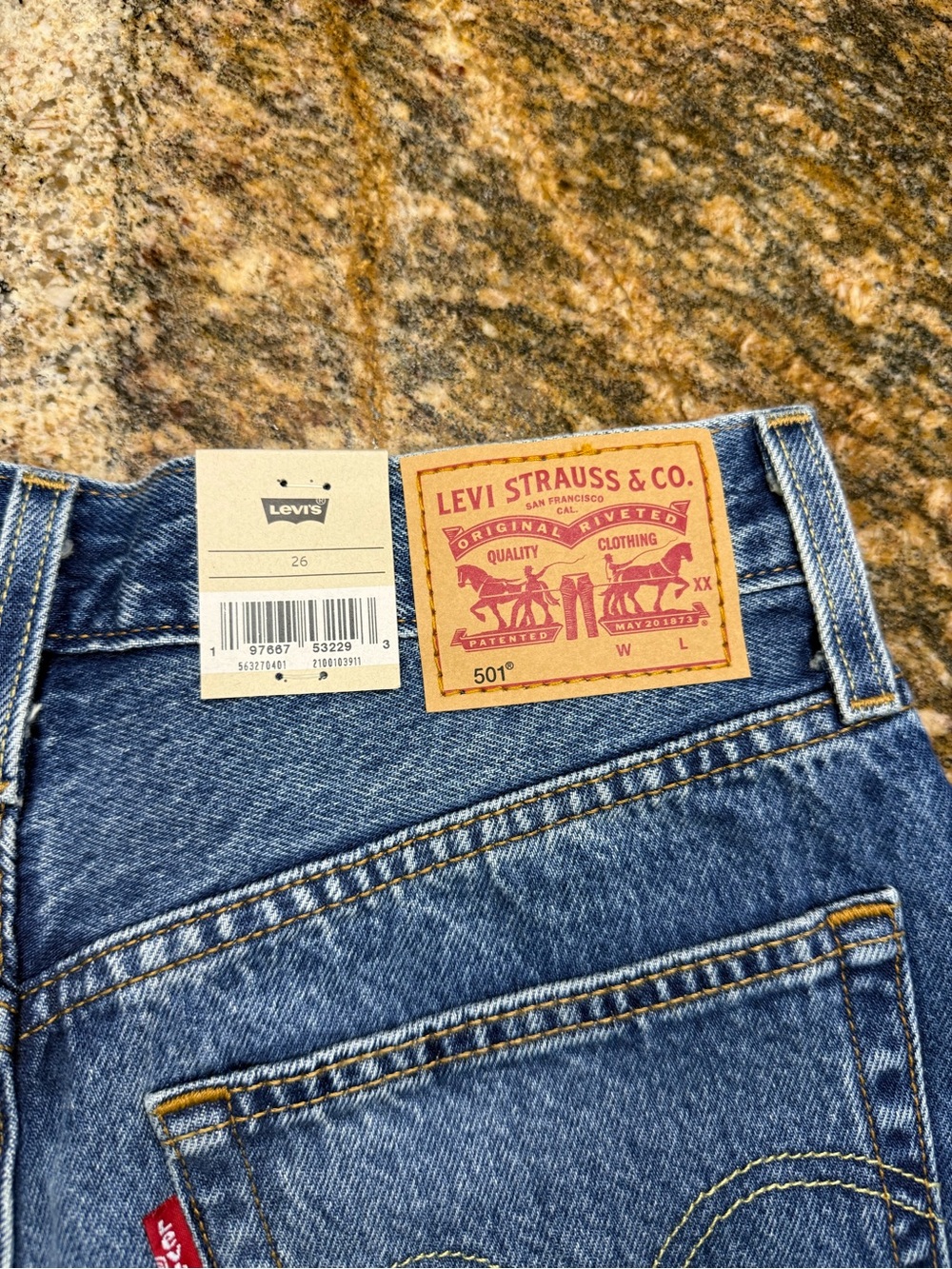 Levi's Blue Distressed High-Rise Jean Shorts - Picture 4 of 5